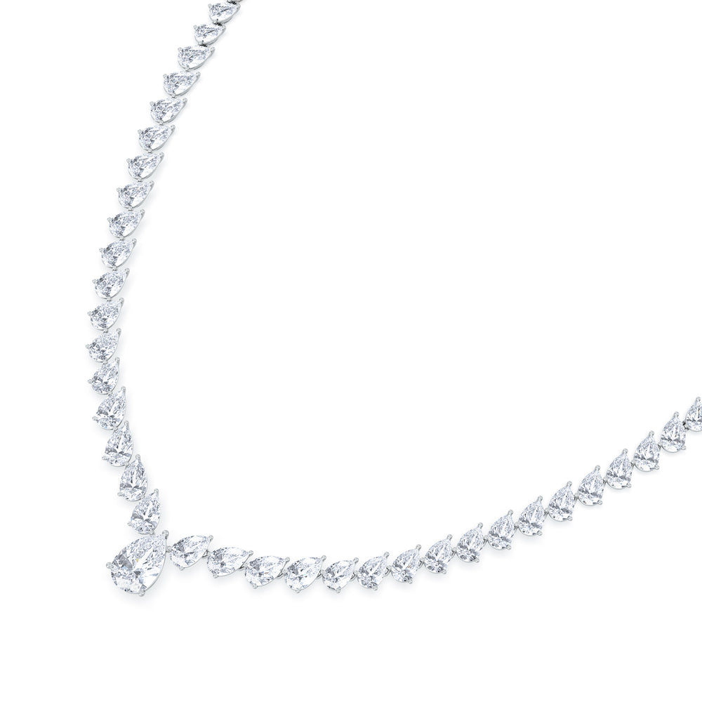 LUXE 32.00ct Lab Diamond Necklace with 3.00ct IGI Certified Pear-Cut Centre in 18K White Gold