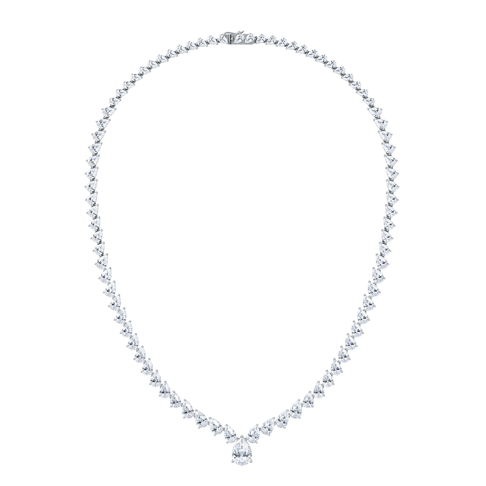LUXE 32.00ct Lab Diamond Necklace with 3.00ct IGI Certified Pear-Cut Centre in 18K White Gold