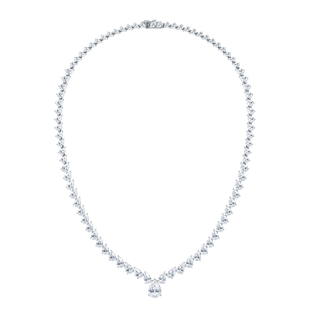 LUXE 32.00ct Lab Diamond Necklace with 3.00ct IGI Certified Pear-Cut Centre in 18K White Gold