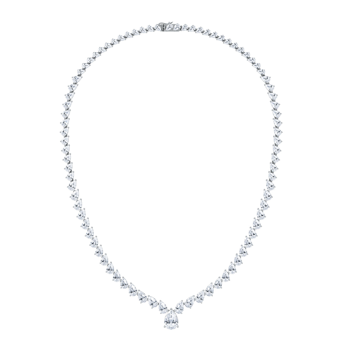 LUXE 32.00ct Lab Diamond Necklace with 3.00ct IGI Certified Pear-Cut Centre in 18K White Gold