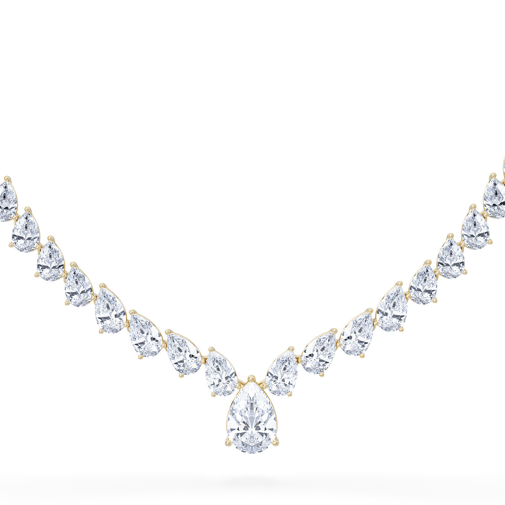 LUXE 32.00ct Lab Diamond Necklace with 3.00ct IGI Certified Pear-Cut Centre in 18K Yellow Gold