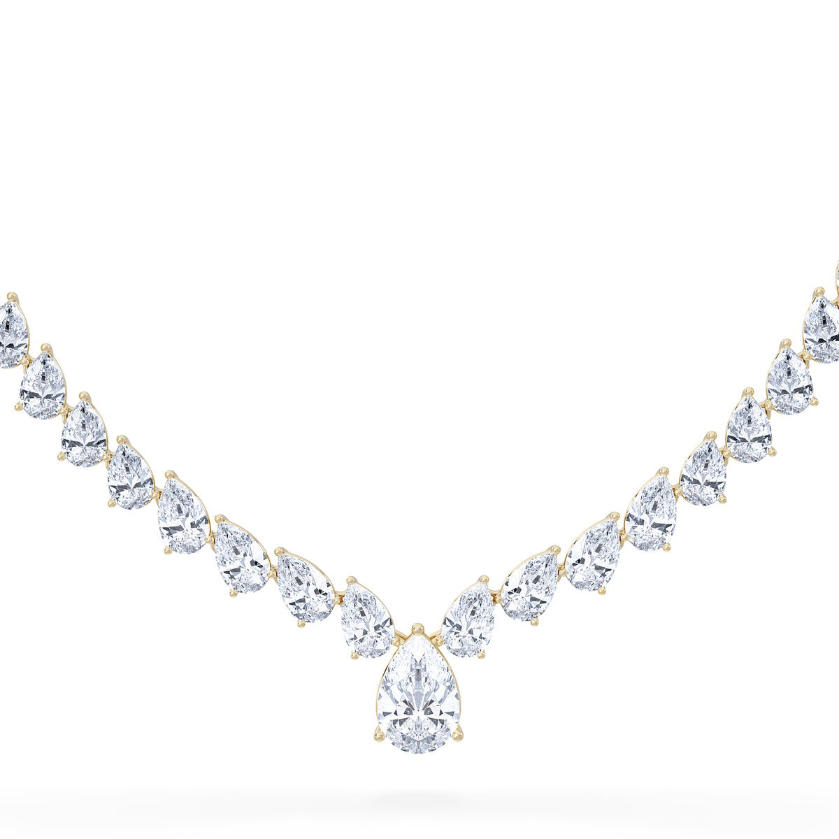 LUXE 32.00ct Lab Diamond Necklace with 3.00ct IGI Certified Pear-Cut Centre in 18K Yellow Gold
