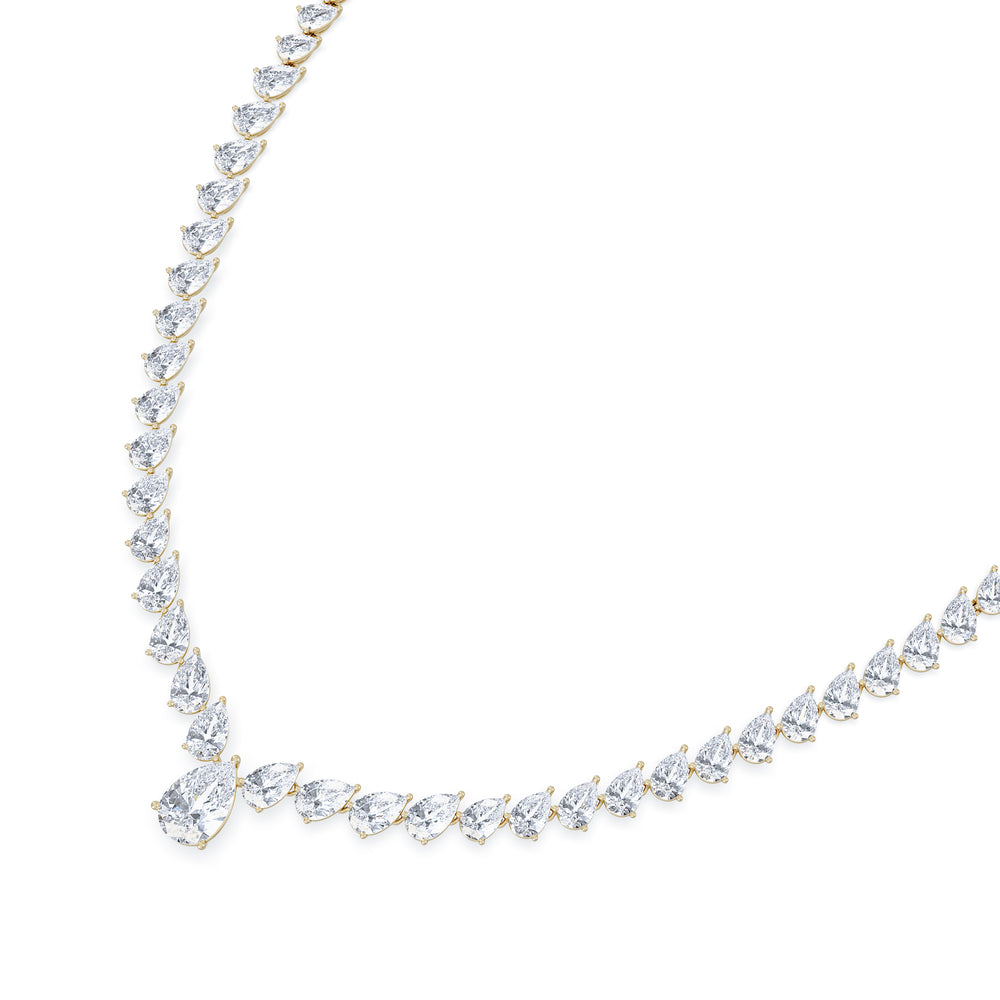 LUXE 32.00ct Lab Diamond Necklace with 3.00ct IGI Certified Pear-Cut Centre in 18K Yellow Gold