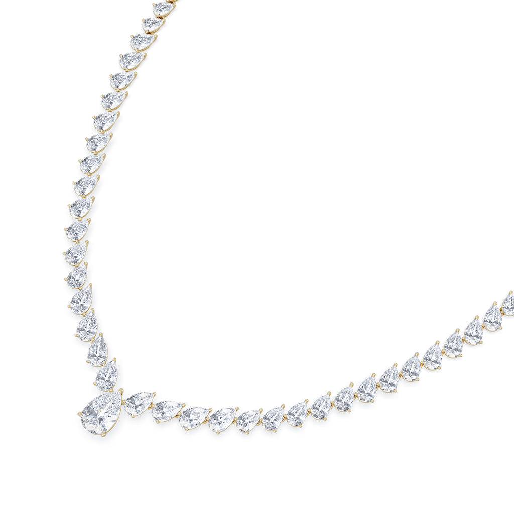 LUXE 32.00ct Lab Diamond Necklace with 3.00ct IGI Certified Pear-Cut Centre in 18K Yellow Gold