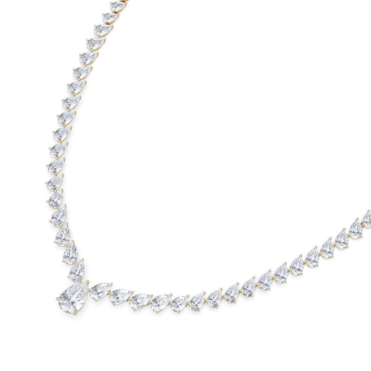 LUXE 32.00ct Lab Diamond Necklace with 3.00ct IGI Certified Pear-Cut Centre in 18K Yellow Gold