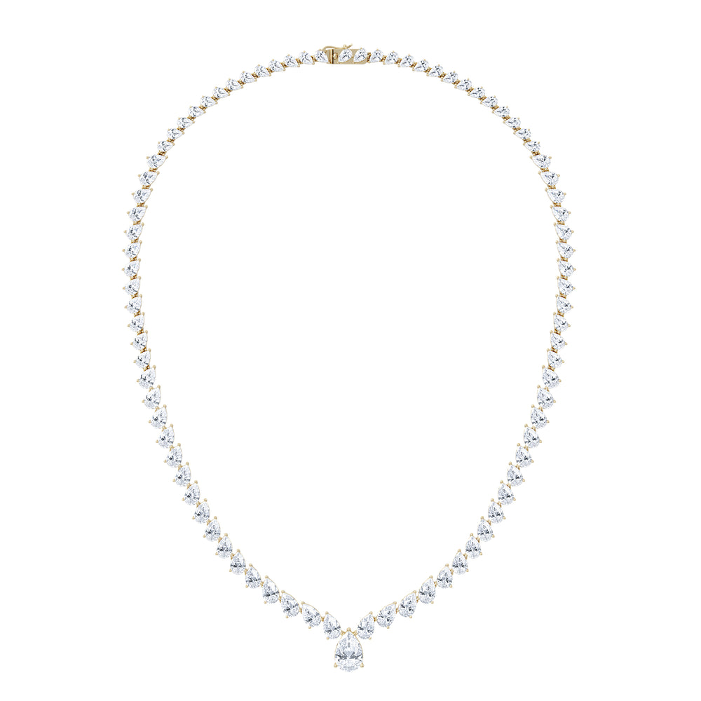 LUXE 32.00ct Lab Diamond Necklace with 3.00ct IGI Certified Pear-Cut Centre in 18K Yellow Gold