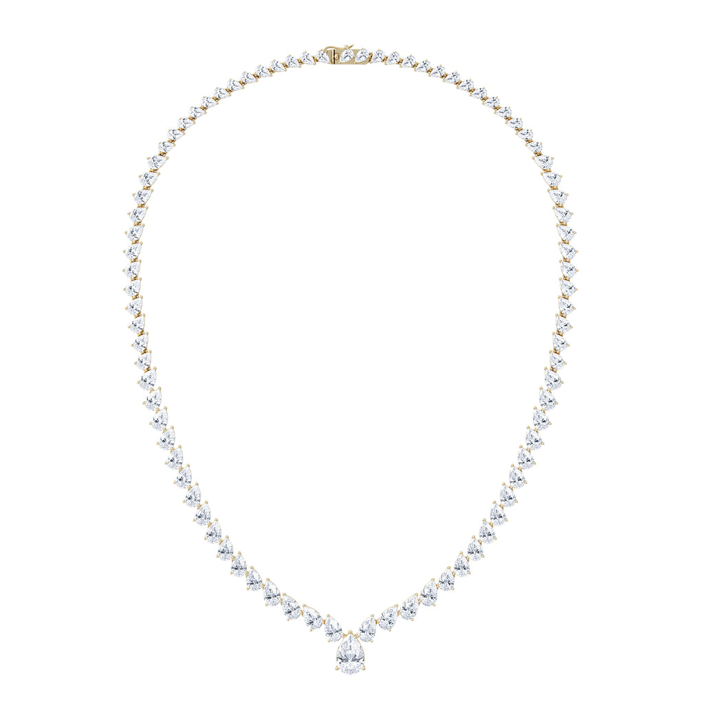 LUXE 32.00ct Lab Diamond Necklace with 3.00ct IGI Certified Pear-Cut Centre in 18K Yellow Gold