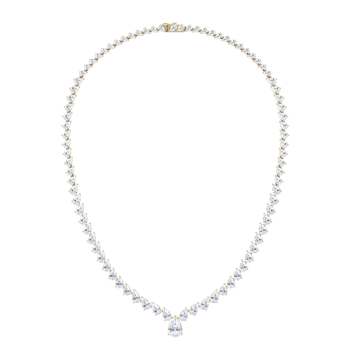 LUXE 32.00ct Lab Diamond Necklace with 3.00ct IGI Certified Pear-Cut Centre in 18K Yellow Gold