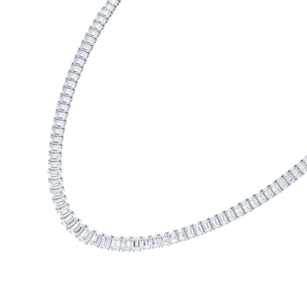 LUXE 33.00ct Lab Diamond Necklace with IGI Certified Emerald-Cut Diamonds in 18K White Gold