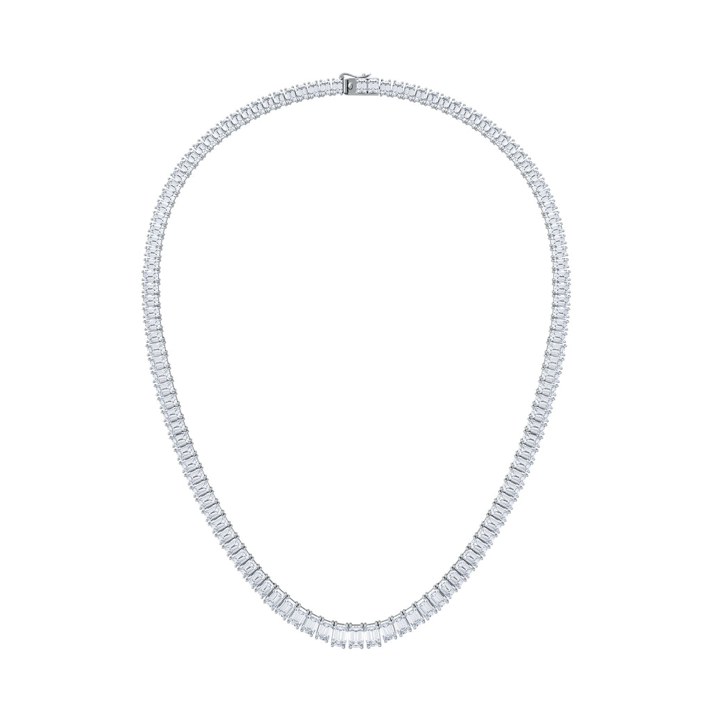 LUXE 33.00ct Lab Diamond Necklace with IGI Certified Emerald-Cut Diamonds in 18K White Gold