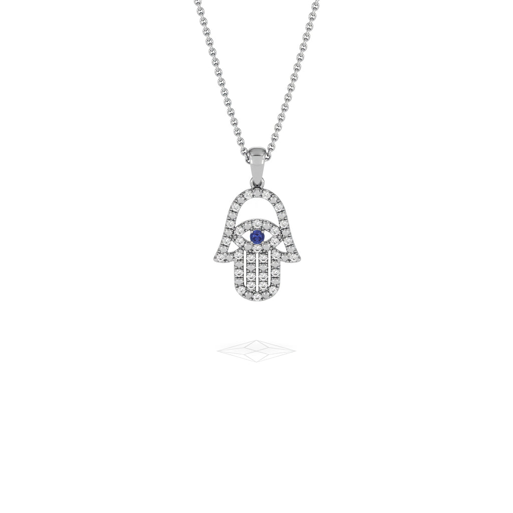 Hamsa Fortune 0.05ct Sapphire and 0.25ct Lab Grown Diamond Pendant Necklace in Sterling Silver