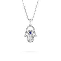 Hamsa Fortune 0.05ct Sapphire and 0.25ct Lab Grown Diamond Pendant Necklace in Sterling Silver