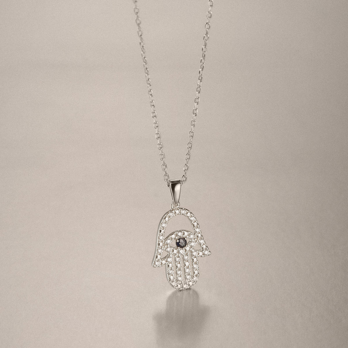 Hamsa Fortune 0.05ct Sapphire and 0.25ct Lab Grown Diamond Pendant Necklace in Sterling Silver