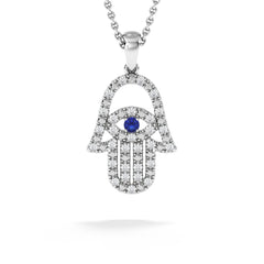 Hamsa Fortune 0.05ct Sapphire and 0.25ct Lab Grown Diamond Pendant Necklace in Sterling Silver