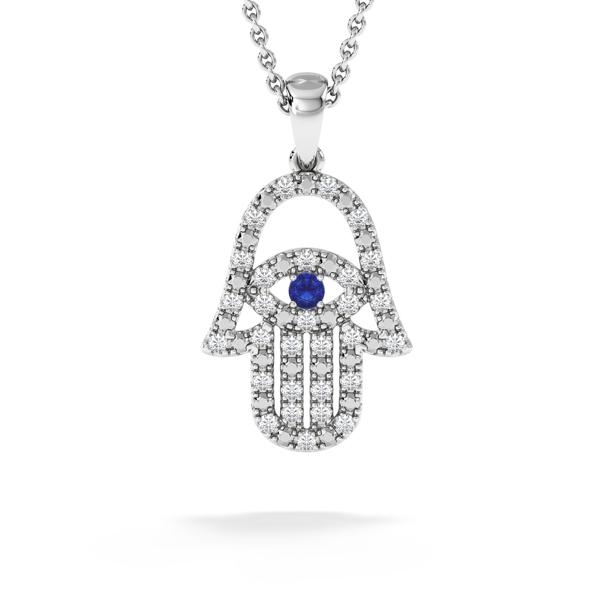 Hamsa Fortune 0.05ct Sapphire and 0.25ct Lab Grown Diamond Pendant Necklace in Sterling Silver
