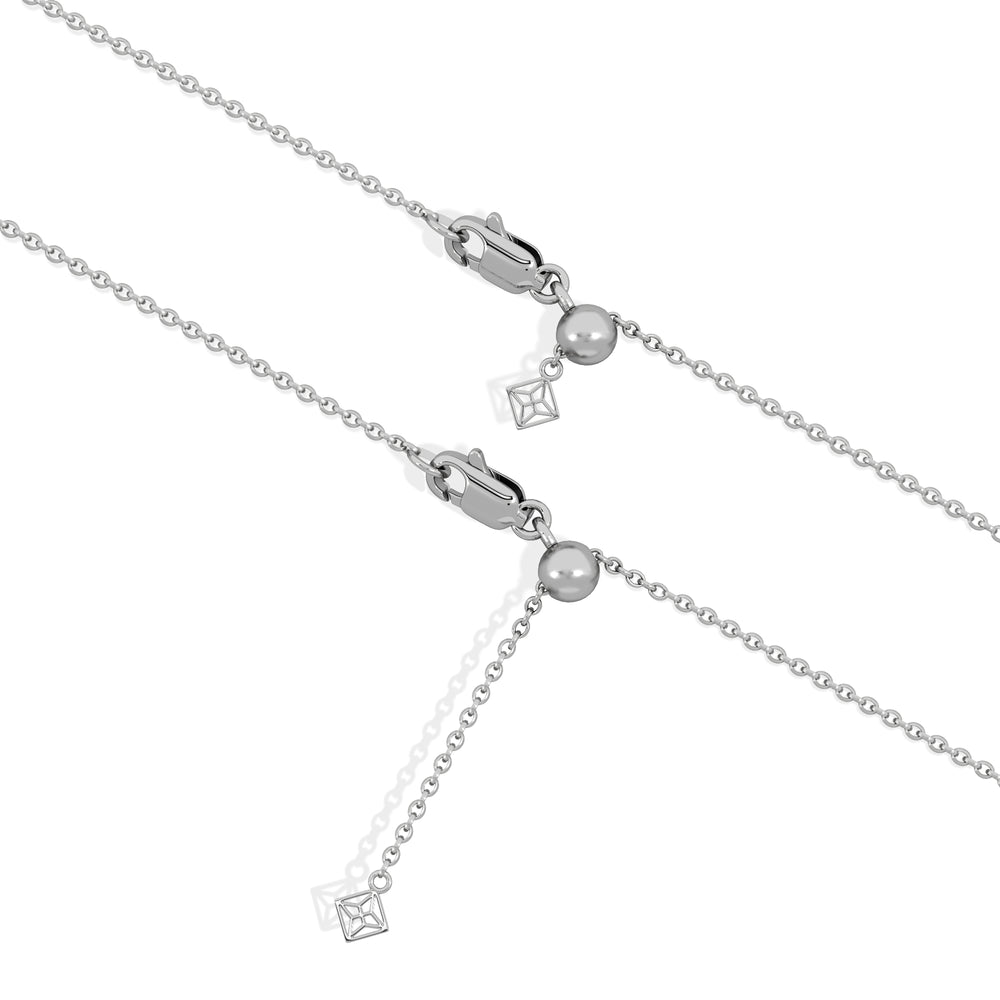 Eden 4mm and 6mm Round Pearls and Lab Diamond Station Necklace in Sterling Silver