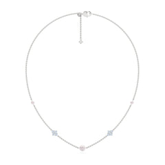 Eden 4mm and 6mm Round Pearls and Lab Diamond Station Necklace in Sterling Silver