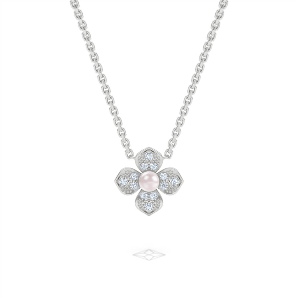 Eden 0.50ct Round Pearl and Lab Diamond Floral Necklace in Sterling Silver