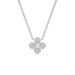 Eden 4mm Round Pearl and Lab Diamond Floral Necklace in Sterling Silver