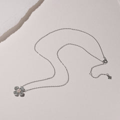 Eden 4mm Round Pearl and Lab Diamond Floral Necklace in Sterling Silver