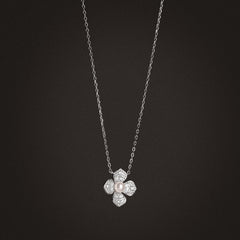 Eden 4mm Round Pearl and Lab Diamond Floral Necklace in Sterling Silver