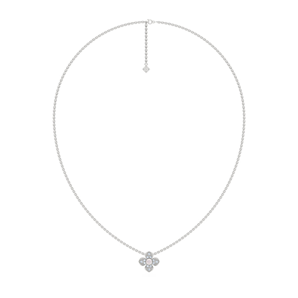 Eden 4mm Round Pearl and Lab Diamond Floral Necklace in Sterling Silver