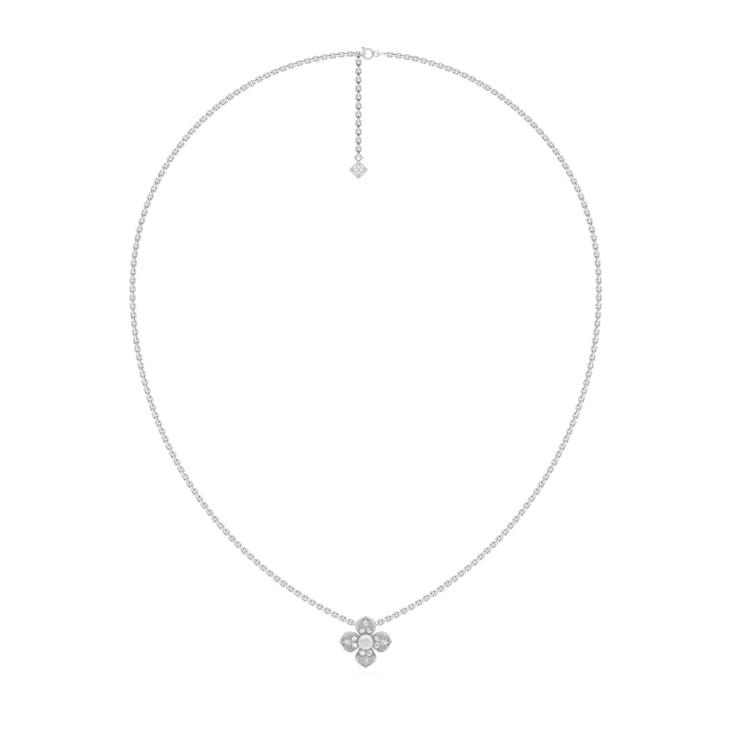 Eden 4mm Round Pearl and Lab Diamond Floral Necklace in Sterling Silver