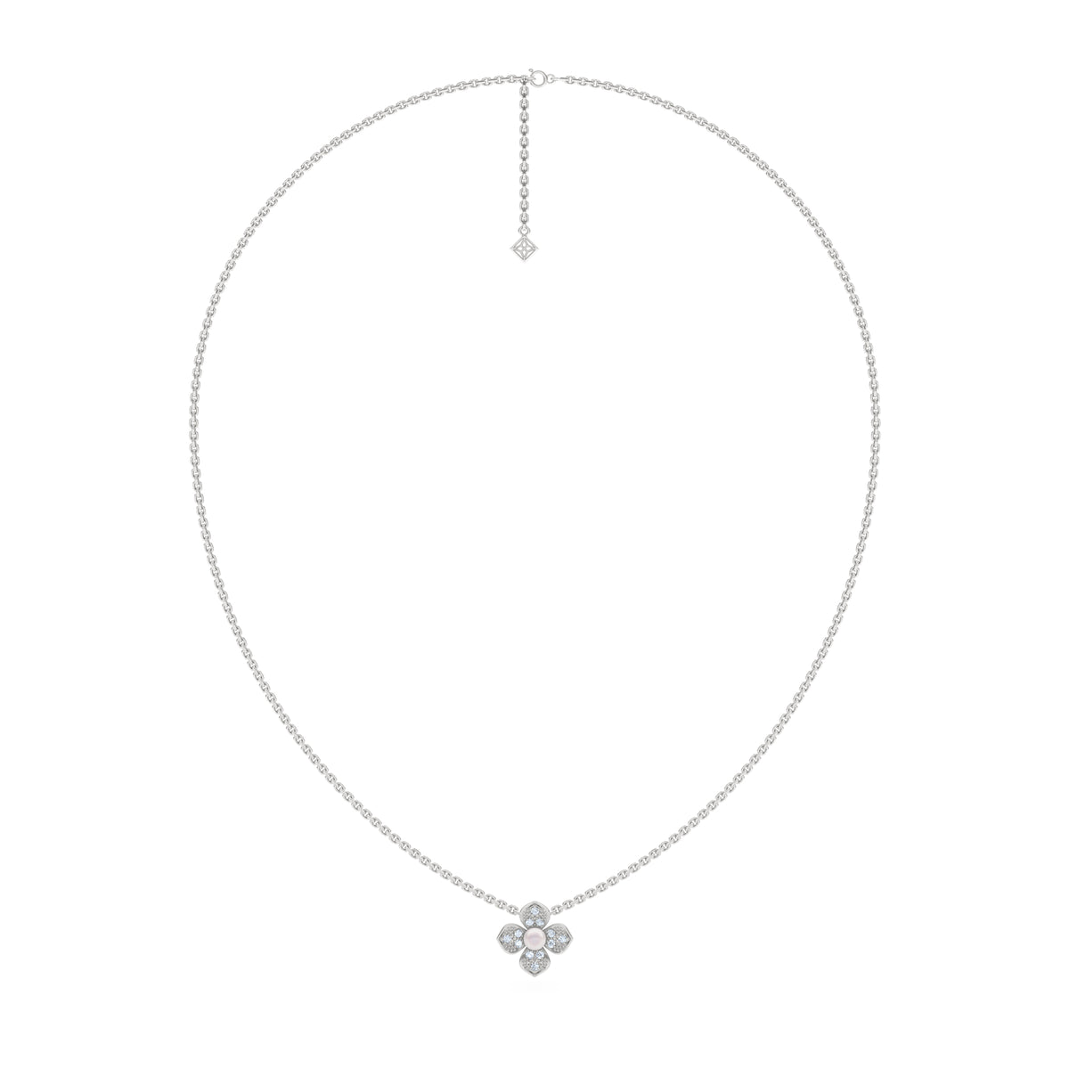Eden 4mm Round Pearl and Lab Diamond Floral Necklace in Sterling Silver