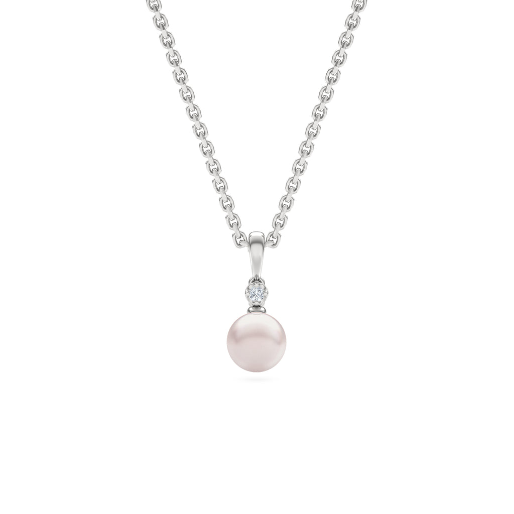 Eden 7.5mm Round Pearl and Lab Diamond Solitaire Pendant Necklace in Sterling Silver