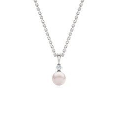 Eden 7.5mm Round Pearl and Lab Diamond Solitaire Pendant Necklace in Sterling Silver