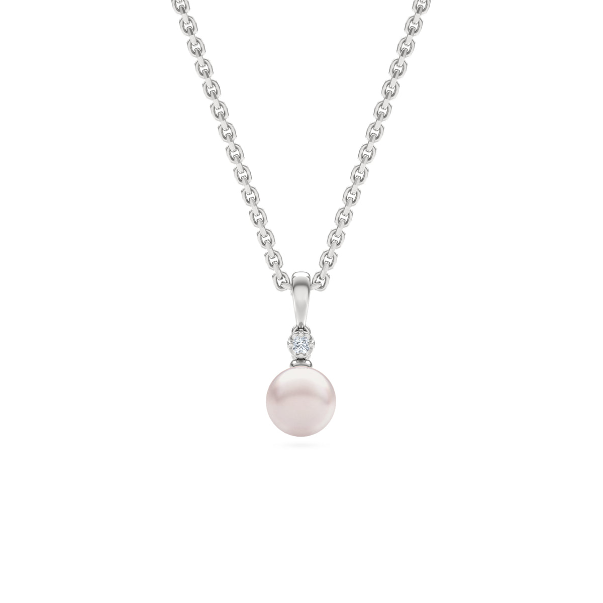 Eden 7.5mm Round Pearl and Lab Diamond Solitaire Pendant Necklace in Sterling Silver