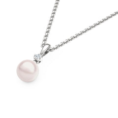 Eden 7.5mm Round Pearl and Lab Diamond Solitaire Pendant Necklace in Sterling Silver