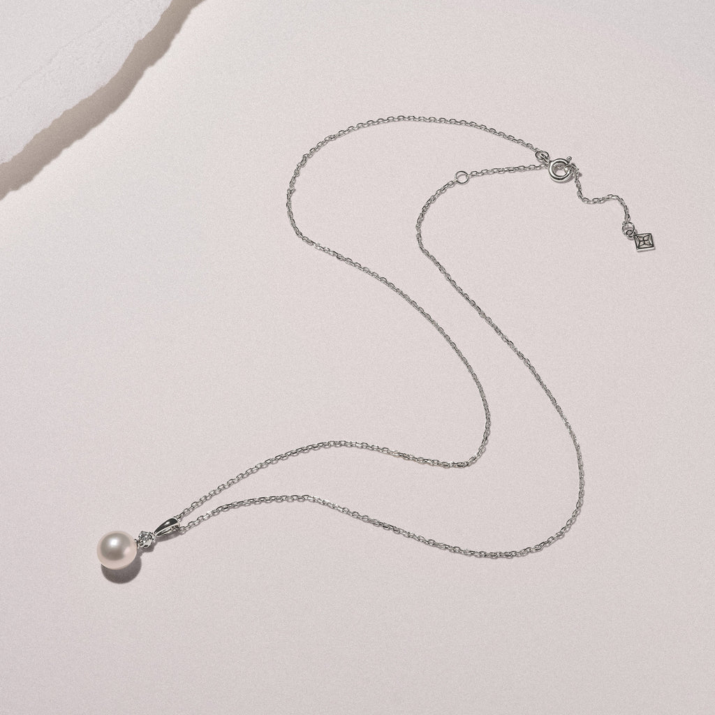 Eden 7.5mm Round Pearl and Lab Diamond Solitaire Pendant Necklace in Sterling Silver