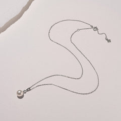 Eden 7.5mm Round Pearl and Lab Diamond Solitaire Pendant Necklace in Sterling Silver