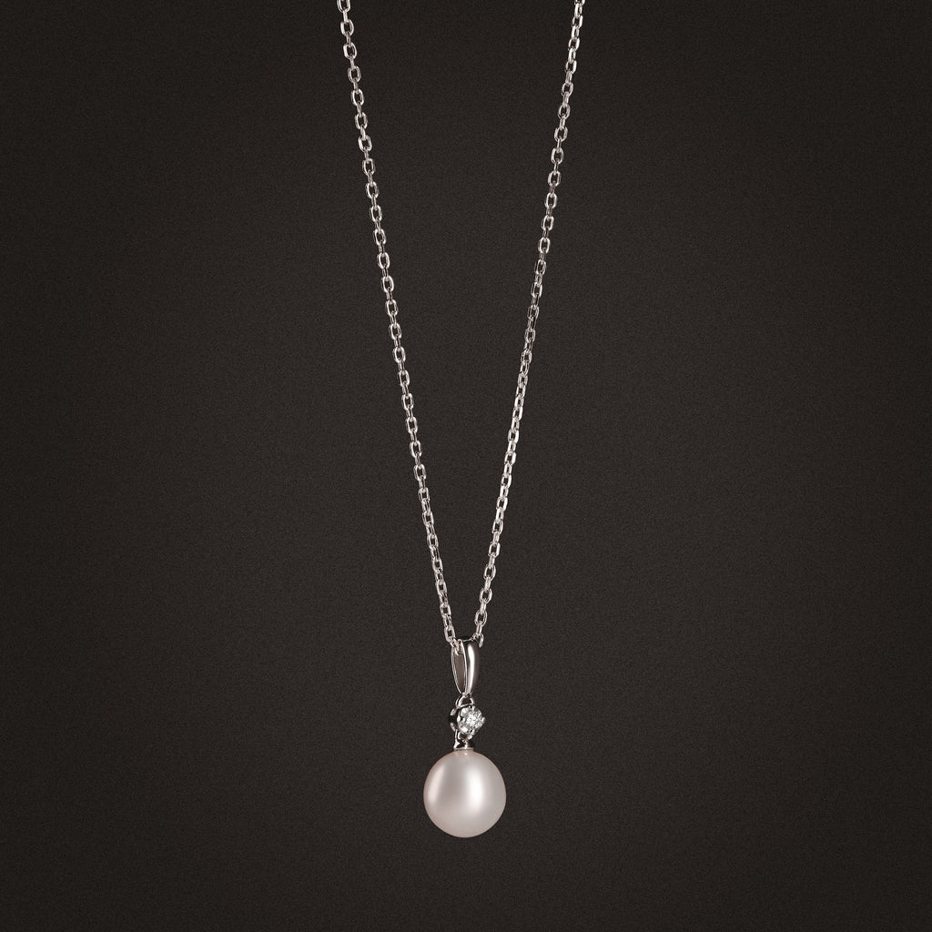 Eden 7.5mm Round Pearl and Lab Diamond Solitaire Pendant Necklace in Sterling Silver