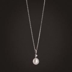 Eden 7.5mm Round Pearl and Lab Diamond Solitaire Pendant Necklace in Sterling Silver