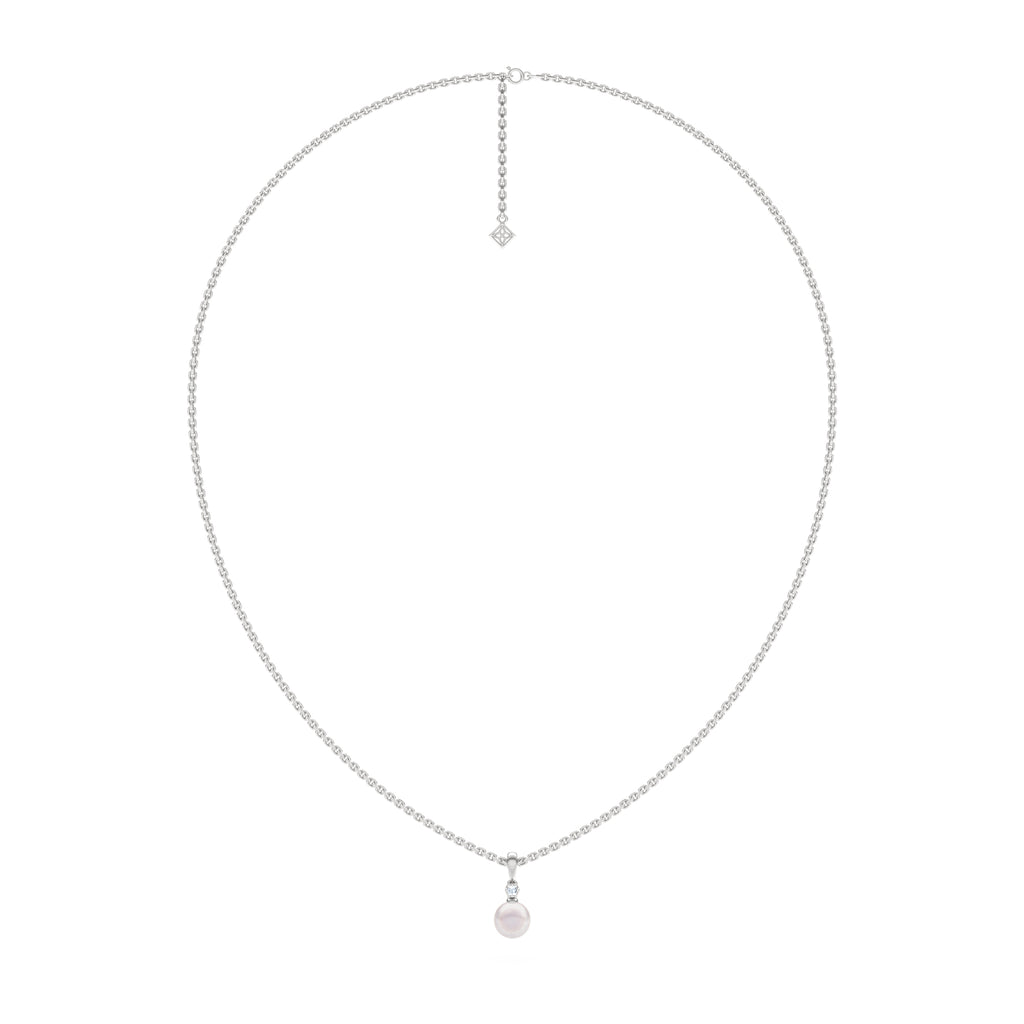 Eden 7.5mm Round Pearl and Lab Diamond Solitaire Pendant Necklace in Sterling Silver