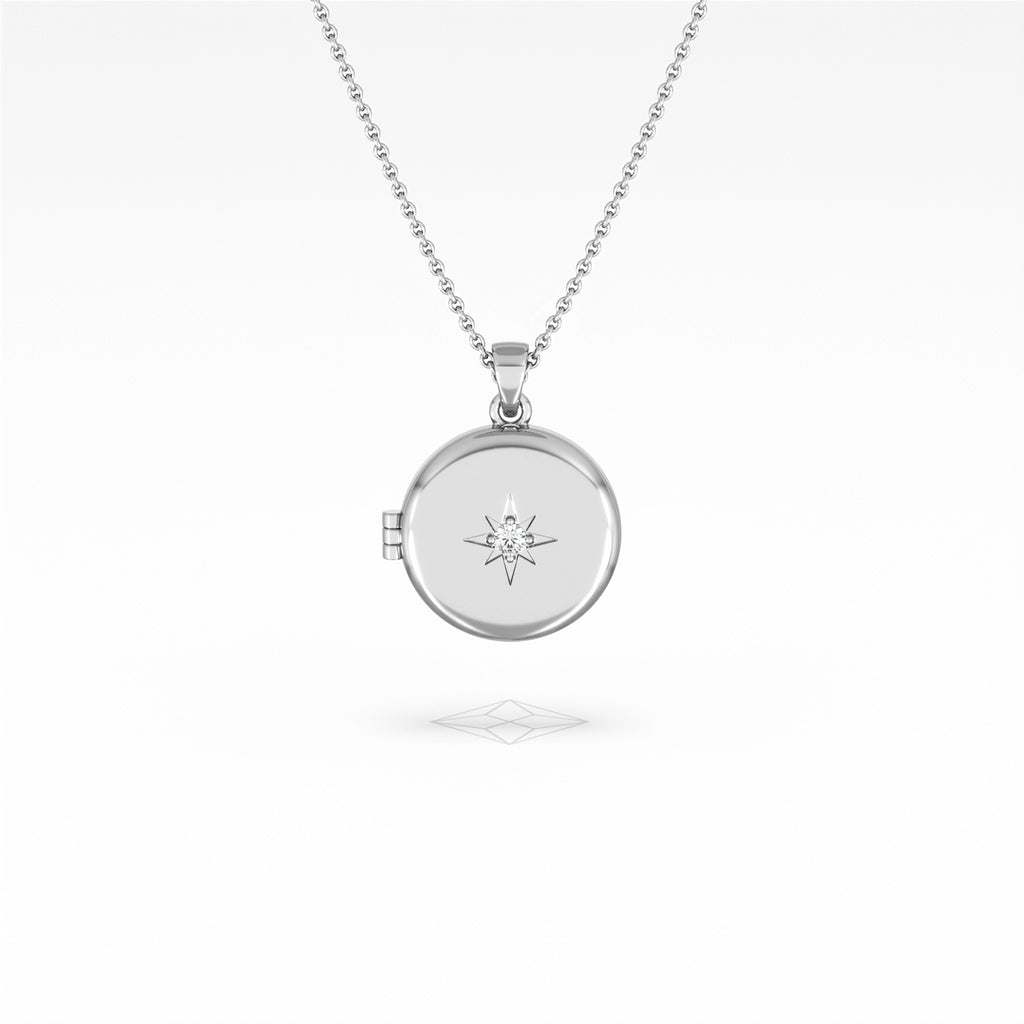 Keepsake 0.06ct Lab Diamond Round Locket Pendant Necklace in Sterling Silver