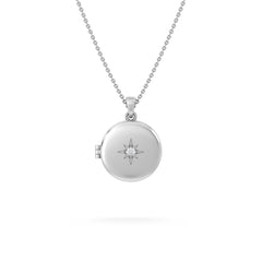 Keepsake 0.06ct Lab Diamond Round Locket Pendant Necklace in Sterling Silver