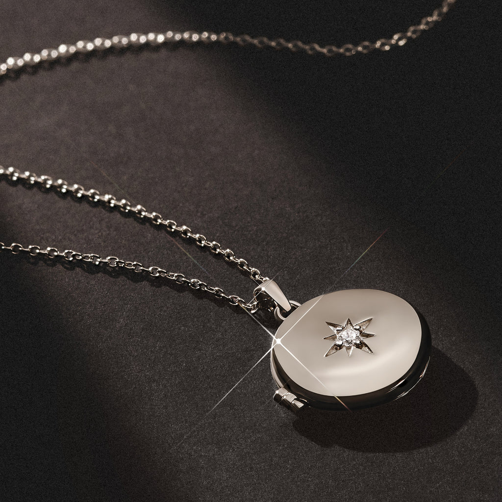 Keepsake 0.06ct Lab Diamond Round Locket Pendant Necklace in Sterling Silver