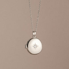 Keepsake 0.06ct Lab Diamond Round Locket Pendant Necklace in Sterling Silver