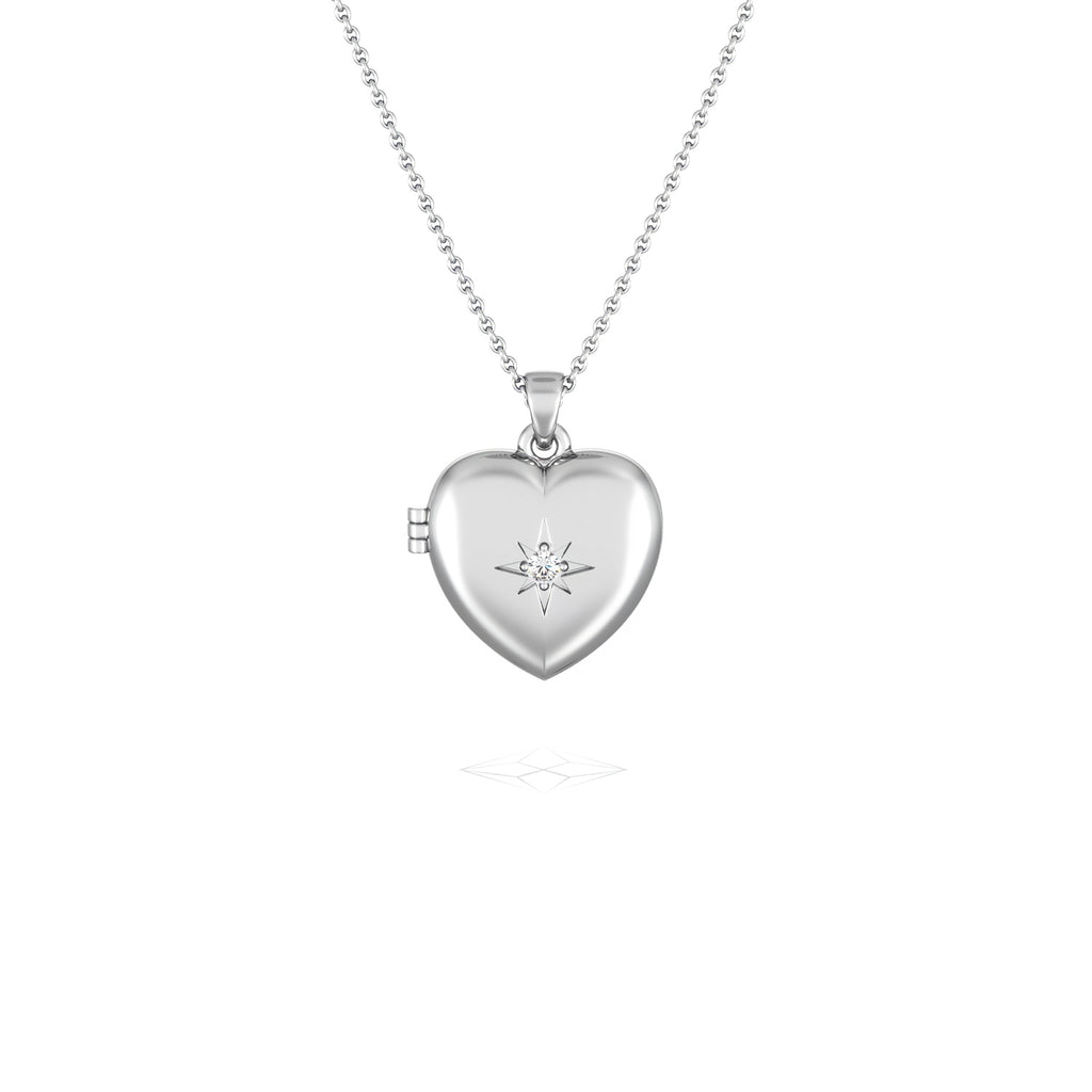 Keepsake 0.06ct Lab Diamond Heart Locket Pendant Necklace in Sterling Silver