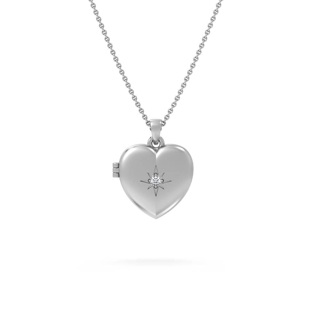 Keepsake 0.06ct Lab Diamond Heart Locket Pendant Necklace in Sterling Silver