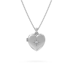 Keepsake 0.06ct Lab Diamond Heart Locket Pendant Necklace in Sterling Silver