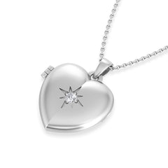 Keepsake 0.06ct Lab Diamond Heart Locket Pendant Necklace in Sterling Silver
