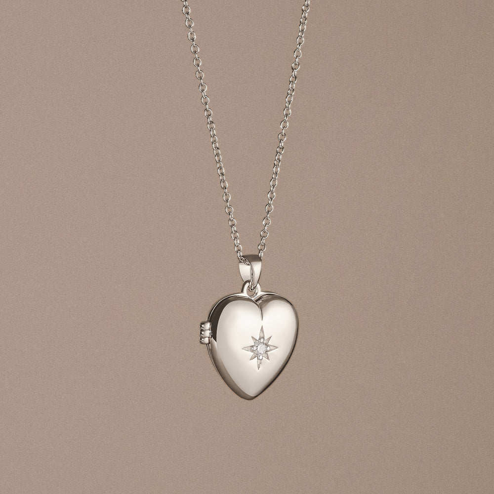 Keepsake 0.06ct Lab Diamond Heart Locket Pendant Necklace in Sterling Silver