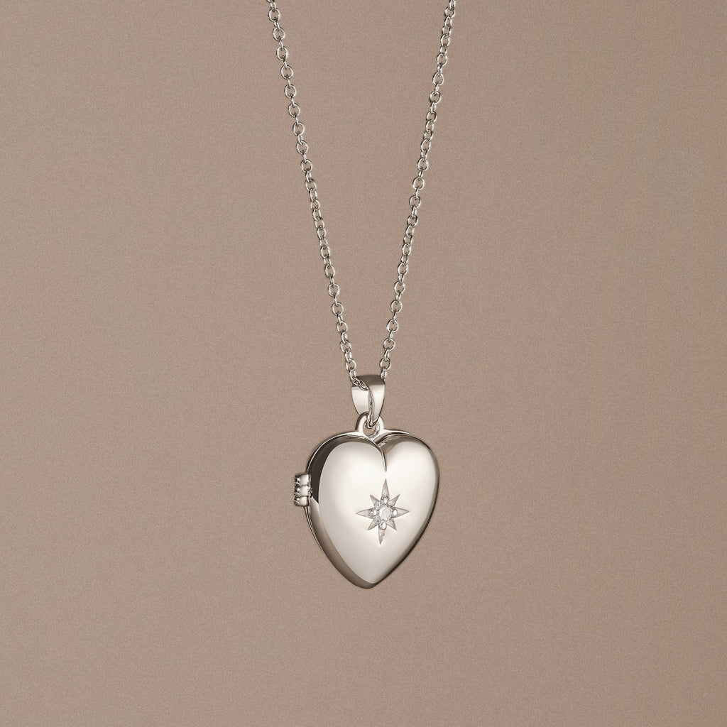 Keepsake 0.06ct Lab Diamond Heart Locket Pendant Necklace in Sterling Silver
