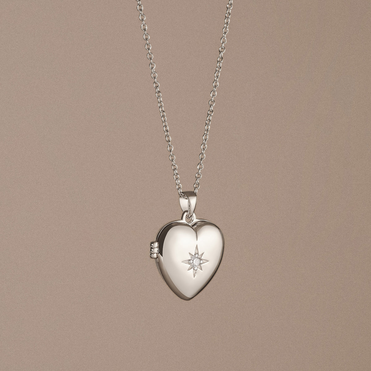 Keepsake 0.06ct Lab Diamond Heart Locket Pendant Necklace in Sterling Silver