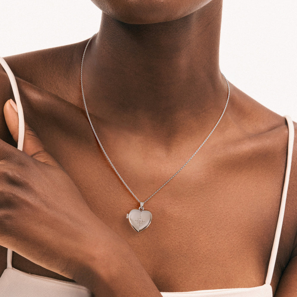 Keepsake 0.06ct Lab Diamond Heart Locket Pendant Necklace in Sterling Silver