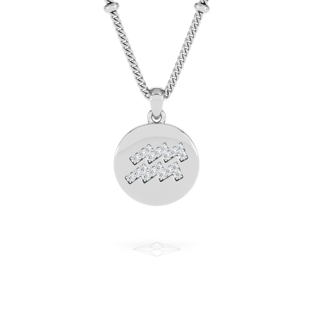 Astrology Aquarius 0.07ct Lab Grown Diamond Medallion Pendant Necklace in Sterling Silver